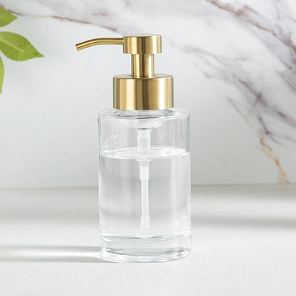 Enra Foam Soap Dispenser,12oz Thick Glass Bathroom Soap Dispenser with Stainless Steel Gold Pump for Bathroom Kitchen(Clear/Gold Poam Type)
