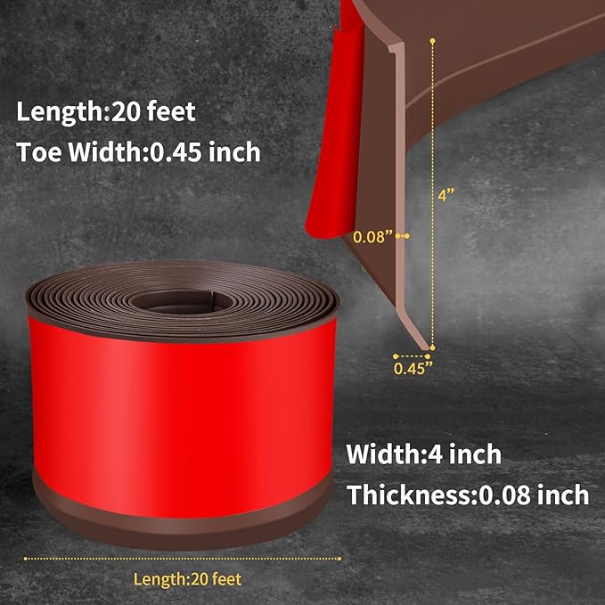 Flexible Baseboard Molding Trim 4 Inch Self-Adhesive Vinyl Wall Base Peel and Stick Cove Base Rubber Wall Baseboard Moulding Trim (20Ft, Brown)