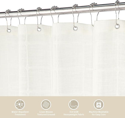 MitoVilla Ivory White Boho Farmhouse Shower Curtain Set 72 x 78, 78 inch Long Polyester Linen Tassel Fabric Shower Curtain Set for Chic Cottagecore French Rustic Bathroom Decor, Cream White