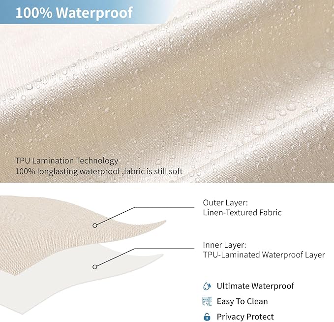 2-in-1 Waterproof Long Fabric Shower Curtain or Liner,Linen Textured,78 Inch Breathable TPU & Washable Bathroom Shower Curtain Set with 12 Plastic Hooks,Modern,72"x78" Cream