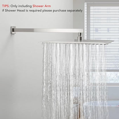 BESy 20 Inches Straight Extended Shower Arm With Flange, Rain Shower Head Extension Arms, Square Shower Rod Shower Head Extender Arm Shower Pipe Extension, Wall-Mounted Brushed Nickel Stainless Steel