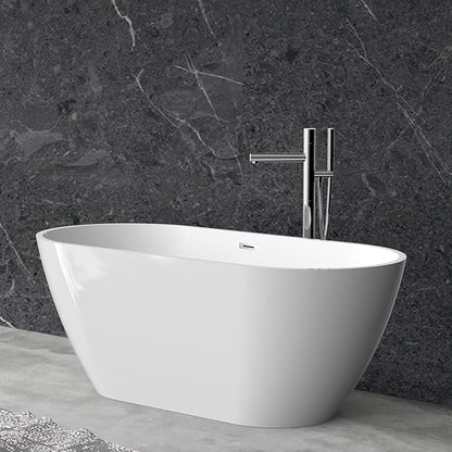 59''Acrylic Freestanding Bathtub Soaking Tub, Free Standing Bath Tub with Double-Walled Insulation, Ergonomic Deep Design, Glossy White, Matte Drain & Black Overflow, cUPC Certified Stand Alone Tub
