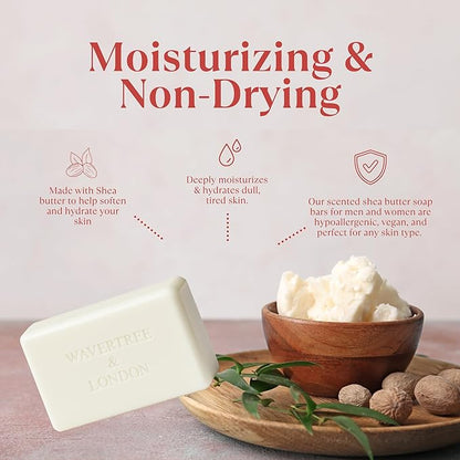 Wavertree & London Poppy Scented Natural Soap (2 Bars), 7oz Moisturizing French Triple Milled Soap Bars enriched with shea butter - Pure Plant Based Bath & Body Bars for All Skin Types