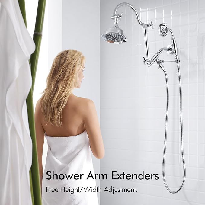 Bagnolux Solid Brass 6" High Pressure Rain Shower Head Combo with 21" Extension Arm - Wide Rainfall Showerhead with 3.3" Handheld Water Spray - Adjustable Dual Showerhead with 71" Shower Hose, Chrome