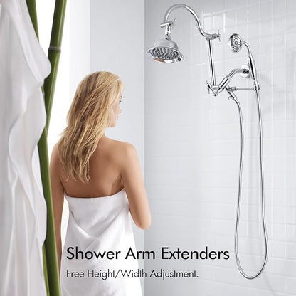 Bagnolux Solid Brass 6" High Pressure Rain Shower Head Combo with 21" Extension Arm - Wide Rainfall Showerhead with 3.3" Handheld Water Spray - Adjustable Dual Showerhead with 71" Shower Hose, Chrome
