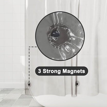 Barossa Design Extra Long Clear Black Shower Curtain Liner with 3 Magnets - 72" x 84" XL, Waterproof PEVA Lightweight Shower Liner for Bathroom, PVC Free, Metal Grommets - Clear Black, 72x84