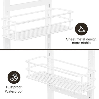 Orimade Adjustable Anti-slip Shower Caddy over Shower Head, Rustproof Bathroom Hanging Shower Organizer with 2 Hooks for Razor, No Drilling Shelves Storage Rack 2 Tier, White