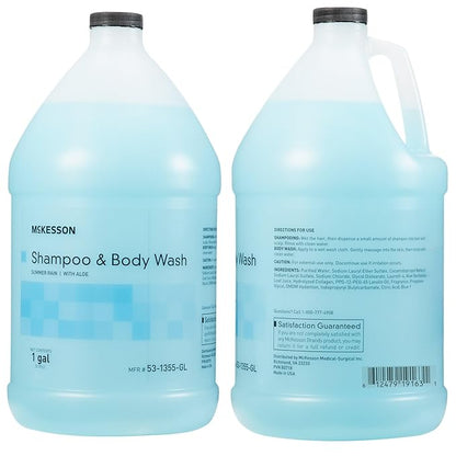 McKesson Body Wash and Shampoo [4 Count] - 1  Gallon Bulk Refill Full Body Wash with Aloe, Summer Rain Scent - Sensitive Skin & Hair 2‑in‑1