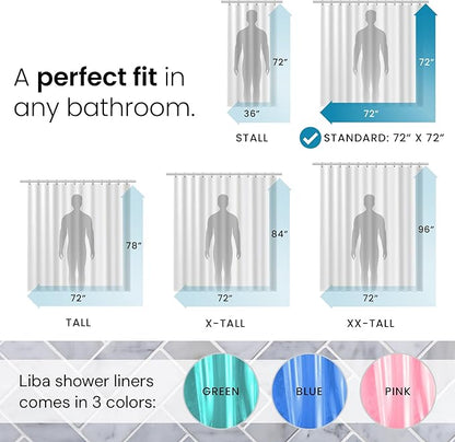 LiBa Bathroom Shower Curtain Premium PEVA Non-Toxic, Green Clear Waterproof Plastic Shower Curtain Liner with Rust Proof Grommets 8G Bathroom Accessories 72x72
