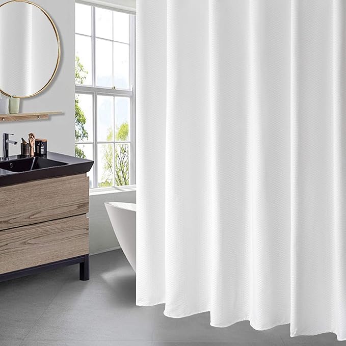 AooHome 72x78 Inch White Shower Curtain, Extra Long Fabric Bathroom Curtain Waffle Weave Design with Hooks, Weighted Hem, Heavy Duty, Water Repellent, 72 Width by 78 Height Inch