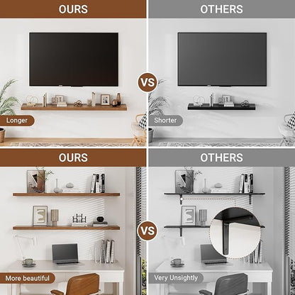 Heimlove 40 Inches Floating Shelves for Wall,9.3" Deep Walnut Long Floating Shelves Set of 2,Large Display Shelf & Storage Shelf,Wall Shelf for Bathroom Bedroom Living Room Kitchen Office