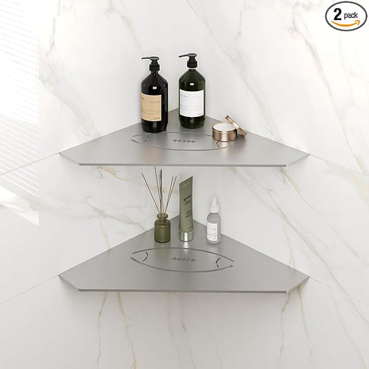 FerdY 2-Pack 10" Brushed Nickel Recessed Corner Shower Shelf, for Tiled Bathroom Walls, Floating Shelf, 304 Stainless Steel Shower Caddy Storage Shelves, No Drilling Required, Rugby Diamond