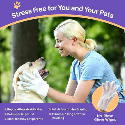 HICC PET Cleaning Deodorizing Glove Wipes for Dogs & Cats, Vet Recommended Hypoallergenic Hydrating & Nourish Fur Pet Grooming Glove Wipes, Pet Bathing Wipes for Horse Coat Care,6pcs Coconut Scent