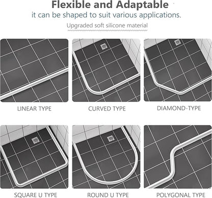 98Inch Shower Threshold Water Dam, Self-Adhesive Silicone Shower Barrier Water Stopper Shower Door Bottom Seal Strip Shower Splash Guard for Bathroom Kitchen Bathtub