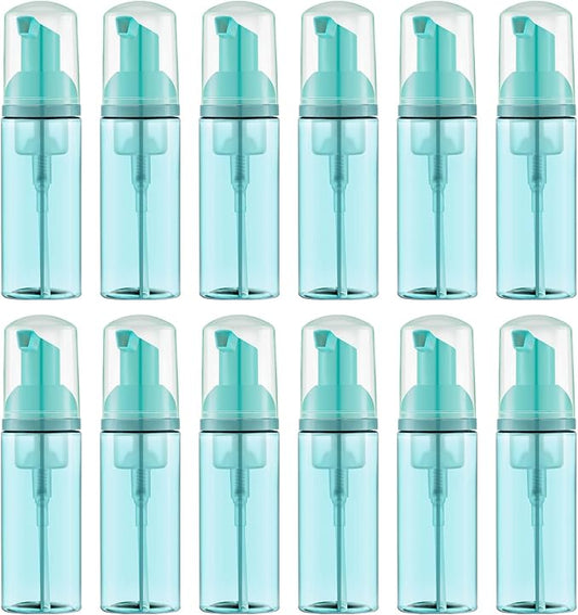 2 Oz Empty Foam Pump Bottle (12PCS) Travel Foaming Soap Dispenser for Hand Soap, Lash Shampoo Cleanser (Green)