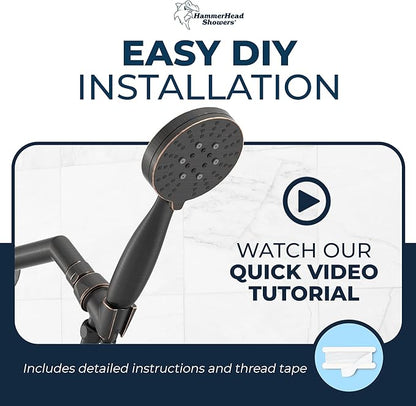 HammerHead Showers® Solid METAL 3-Spray Handheld Shower Head with Long Hose and Holder OIL RUBBED BRONZE - WIDE MASSAGE and MIST Sprays - 1.8 GPM Low Flow Handheld Showerhead -Water Saving Shower Head