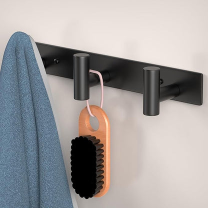 HUFEEOH 2 Pack Coat Hooks Wall Mount, Black T Shaped 3 Hooks Wall Hooks Stainless Steel Coat Hanger Wall Mount, Heavy Duty Towel Hooks Purse Rack for Hanging