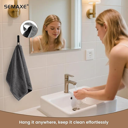 SEMAXE Hand Towel for Bathroom Set, 4 Piece 100% Cotton Gray Towels with Hanging Loops, Hotel Spa Quality Absorbent Towels, 27" L x 16" W, Gift Box Packaged