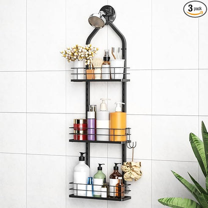 Shower Caddy Hanging, Adjustable Anti-Swing-Over The Shower Head Caddy, 3 Tier Height Bathroom Storage Organizer Bathroom Shelves Basket Rack Shower Caddies (3Tier)