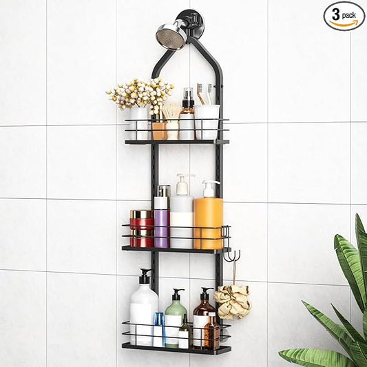 Shower Caddy Hanging, Adjustable Anti-Swing-Over The Shower Head Caddy, 3 Tier Height Bathroom Storage Organizer Bathroom Shelves Basket Rack Shower Caddies (3Tier)