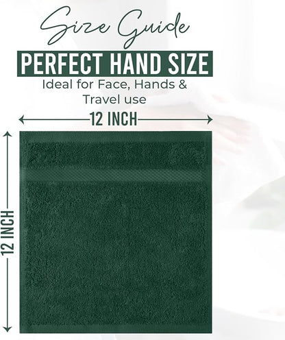 DAN RIVER 12-Pack Premium 100% Cotton Huntergreen Face Towels – Reusable Face Towel Set, Soft & Absorbent Cleaning Rags for Bathroom & Body – Hand and Face Towels, 550 GSM (12x12 in)