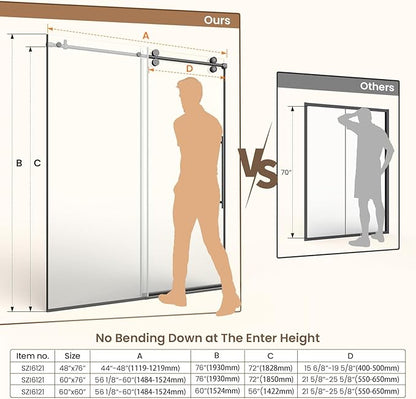 Bathbliss Glass Shower Door 56"-60" Wx76 H,Frameless Sliding Glass Door with 5/16"(8mm) Tempered Glass Shower with Matte Black Finish