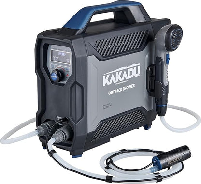 Kakadu Portable Camping Outback Shower, Instant Hot Water for Outdoor Use - Slimline Design, Rechargeable Lithium Battery, Adjustable Shower Head, Slim Pump, Digital Display