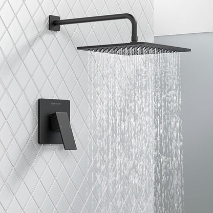 Lava Odoro 12-inch Modern Square Shower Faucet Set Matte Black, Shower Trim Kit with Rough-in Valve High Pressure Black Rainfall Shower Head and Handle Set, (Valve Included), SF106-MB