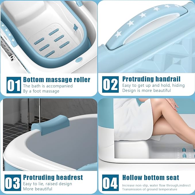 Portable Bathtub Foldable Bathtub for Adults, 39 Inch Small Tub with Ergonomic Seat & Massage Roller, Ice Bath Tub for Shower, Sitz Bath, Ice Baths Freestanding Bathtubs for Bathroom Grey