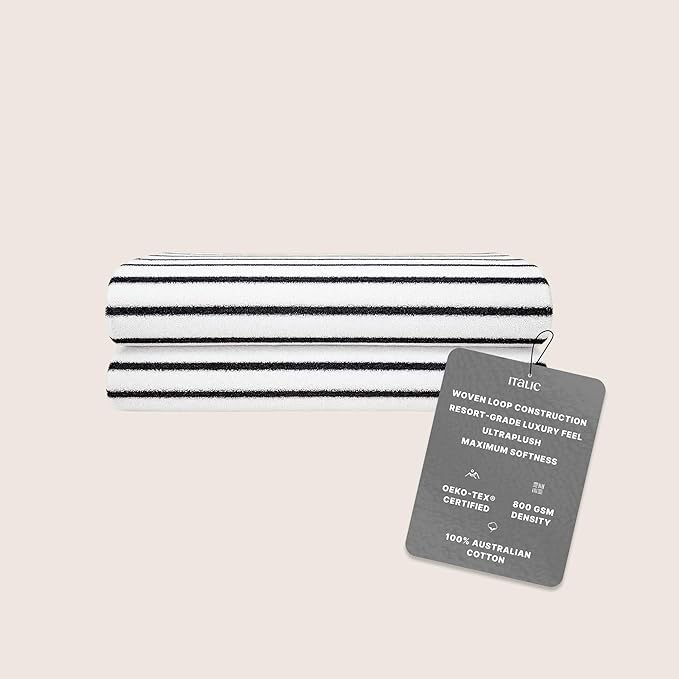 Italic Ultraplush 100% Australian Cotton Bath Sheets - Set of 2 Luxury Extra Large Heavy Duty Bath Sheets, 800GSM Plush and Absorbent Sheets, Resort Grade Striped (White and Blue)