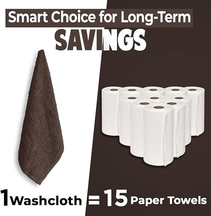 DAN RIVER 24 Pack Wash Cloths for Showering [12x12] - 100% Cotton Washcloths Premium Quality Flannel Face Cloths for Bathroom, Highly Absorbent and Soft Feel Wash Clothes, Brown
