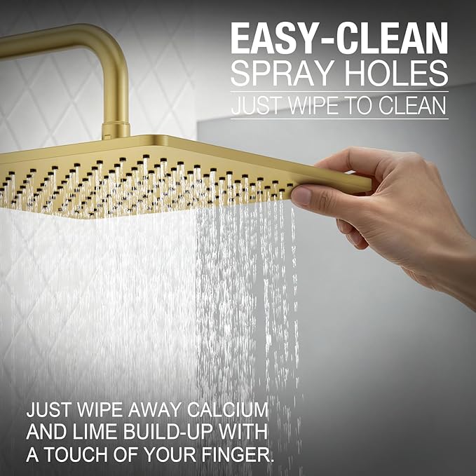 Lava Odoro 12-inch Square Bathtub and Shower Faucet Set Brushed Gold, Shower Trim Kit with Rough-in Valve High Pressure Gold Rainfall Shower Head and Handle Set, (Valve Included), SF106-SG-T