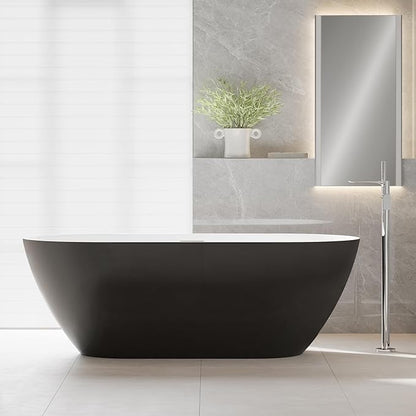 67 in Acrylic Freestanding Bathtub, Contemporary Stand Alone Tub,Glossy Black Soaking Tubs, Oval Bathtub with Chrome Overflow and Drain, CUPC Certified