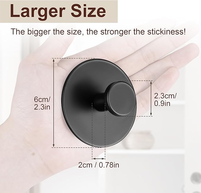 Towel Hooks for Bathroom Wall - Extra Sticky Stainless, Holds up to 12LB, Coat Hooks Wall Hooks, Adhesive Door Holder Hanger Shower Accessories, Matt Black Heavy Duty, 6 Pack