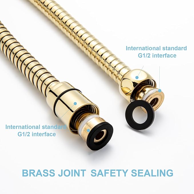 OFFO Shower Hose, 80 in Kink Free Stainless Steel Shower Hose Attachment Electroplating Handheld Shower Head Hose Flex Hoses Extension with Brass Insert & Nut for Pet Bathing Cleaning, Gold