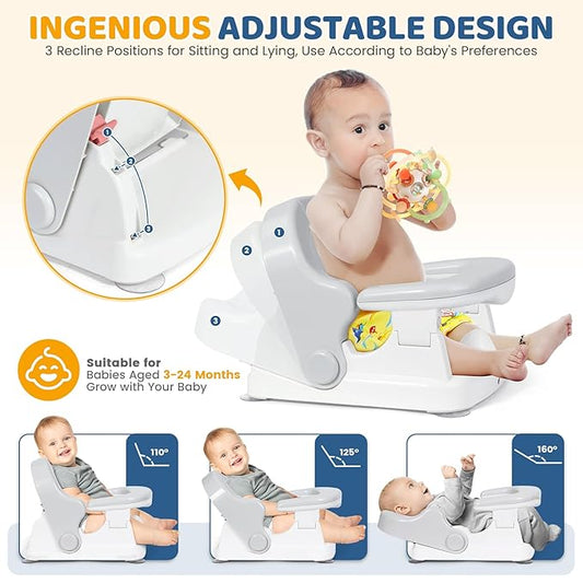 Orzbow Baby Bath Seat for Babies Sitting Up, Bath Seats for Babies 6-12-24 Months & Up with Adjustable Backrest, Non-Slip Baby Bathtub for Newborn Infant Toddler, Strong Suction & Comfortable, Gray