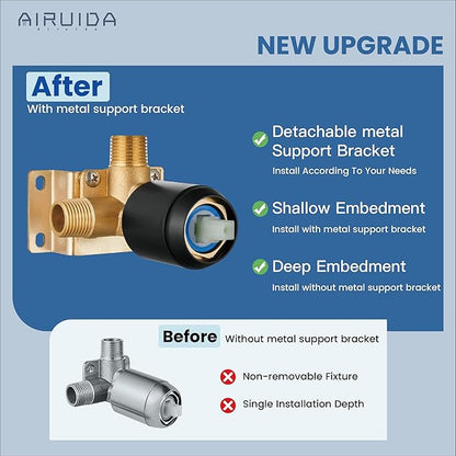 Airuida Square Single-Function Brass Faucet Shower Rough-in Valve Male Thread Bathroom Trim Kit Single Handle Tub Shower Valve 4.3 Inch Cover Plate Matte Black