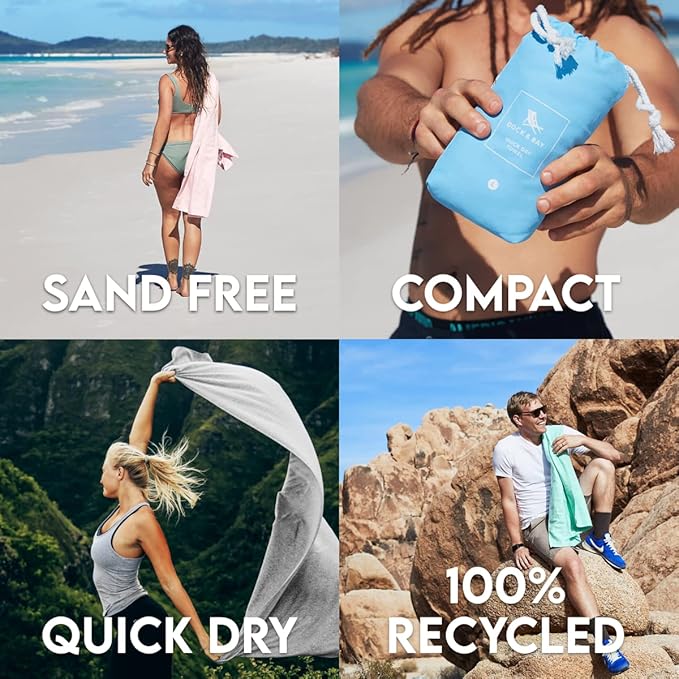Dock & Bay Beach Towel - Quick Dry, Sand Free - Compact, Lightweight - 100% Recycled - Includes Bag - Essential - Mountain Grey - Extra Large (200x90cm, 78x35)