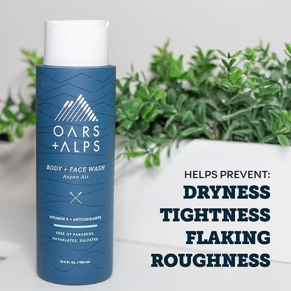 Oars + Alps Body and Face Wash for Men, Mens Body Wash & Face Cleanser with Vitamin E and Antioxidants, Moisturizing, Hydrating, Paraben & Sulfate Free Cleanser, Aspen Air, 1pk