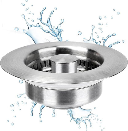 Upgraded 3 in 1 Kitchen Sink Drain Strainer - Stainless Steel Sink Stopper, Anti-Clogging Sink Food Catcher Basket, Fast Drainage Odor Filter Sink Plug