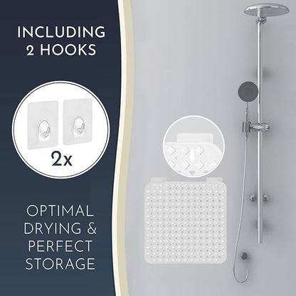 homerella® Shower Mat Non Slip Anti Mold, Non Slip Shower Mats for Inside Shower Stall Anti Slip Mat, Square Shower Floor Mat 21 x 21 in with Suction Cups & Hooks for Quick Drying, Machine Washable