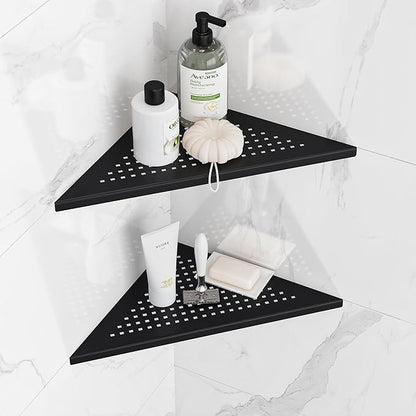 Neodrain 10 Inch Corner Matte Black Wall Shelf Set of 2, Floating Corner Shelves for Wall, 304 Stainless Steel Storage Shelves for Bathroom,No Drilling