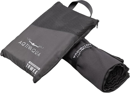AqtivAqua Quick Dry Towel - Lightweight Microfiber Travel Towel w/Bag - Fast Drying Towel Set for Camping, Beach, Pool, Gym, Backpacking, Sports, Yoga & Swim Use, Hiking (Black, M:24"x40")