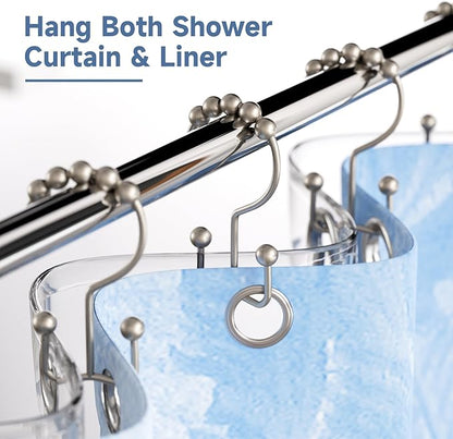 Titanker Shower Curtain Hooks Rings, Rust-Resistant Metal Double Glide Shower Hooks for Bathroom Shower Rods Curtains, Set of 12 Hooks - Matte Nickel