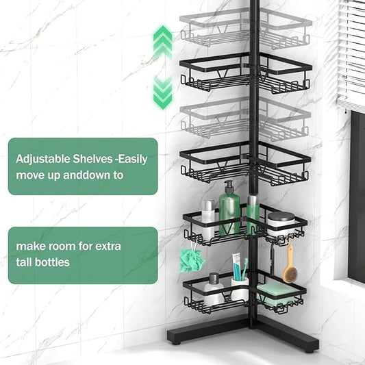 Standing Shower Caddy Corner - 4-Tier Floor Shower Caddy Corner Adjustable Bathroom Organizers and Storage with Soap Holder & Razor, Bathroom Free-Standing Organizer for Large Bottles