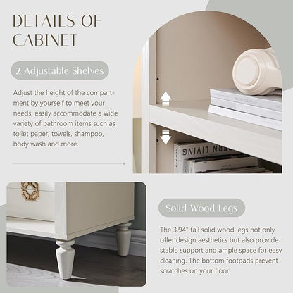 76" Tall Arched Bathroom Storage Cabinet, 5 Tiers Large Farmhouse Arched Cabinet w/Adjustable Shelves, Modern Wooden Storage Cabinet for Bathroom, Living Room, Entryway, Study Room (Cream)