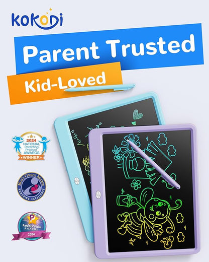 KOKODI LCD Writing Tablet, 12 Inch Colorful Toddler Doodle Board Drawing Tablet, Erasable Reusable Electronic Drawing Pads, Educational and Learning Toy for 3-6 Years Old Boy and Girls(Purple)