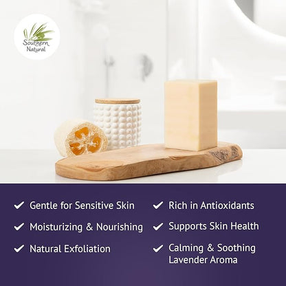 Southern Natural Goat Milk Soap Bar (Lavender 1 Pack) For Dry Sensitive Skin. Natural, Handmade Soap For Men, Women, Kids & Baby. Use On Face & Body