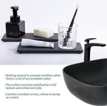 2 Pcs Water Absorbing Stone Trays, Kitchen/Bathroom Sink Soap Dish, Diatomite Tray Used for Hand Soap & Cosmetic Bottles in The Modern Home, 4" W x 10.2" L, Dark Gray