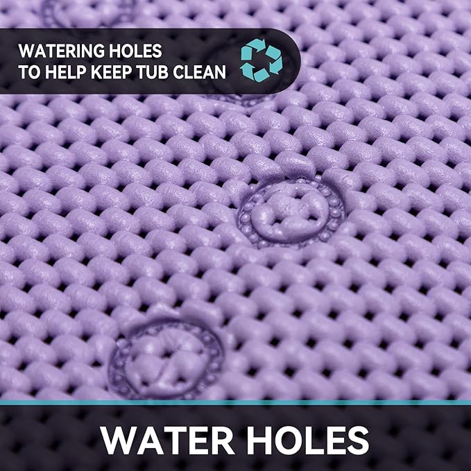 Bathtub Mat Non Slip 36” X 17” Purple Shower Mat Soft Foam Bath Mats for Bathroom Tub, Bathtub Mat with Drain Holes, Suction Cups, Shower Mat Non Slip